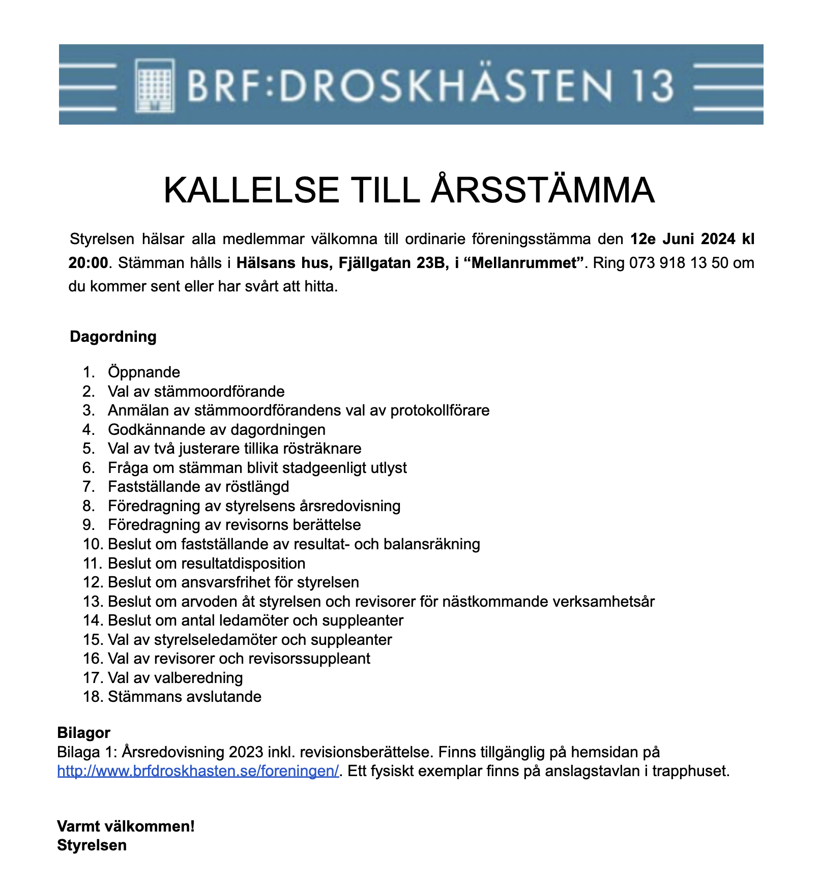 Kallelse årsstämma 2024